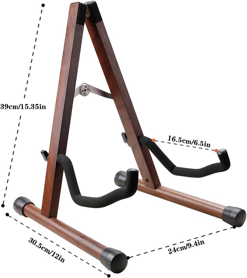 KingPoint Guitar Stand, Guitar Floor Stand, Acoustic Electric Wooden A Frame Folding Guitar Holder Adjustable for Bass, Cello, Mandolin, Banjo, Ukulele (Black Walnut) - Image 2